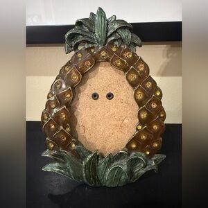 Pineapple Shaped Metal Photo Frame with Green Leaves and Crystals 2x3